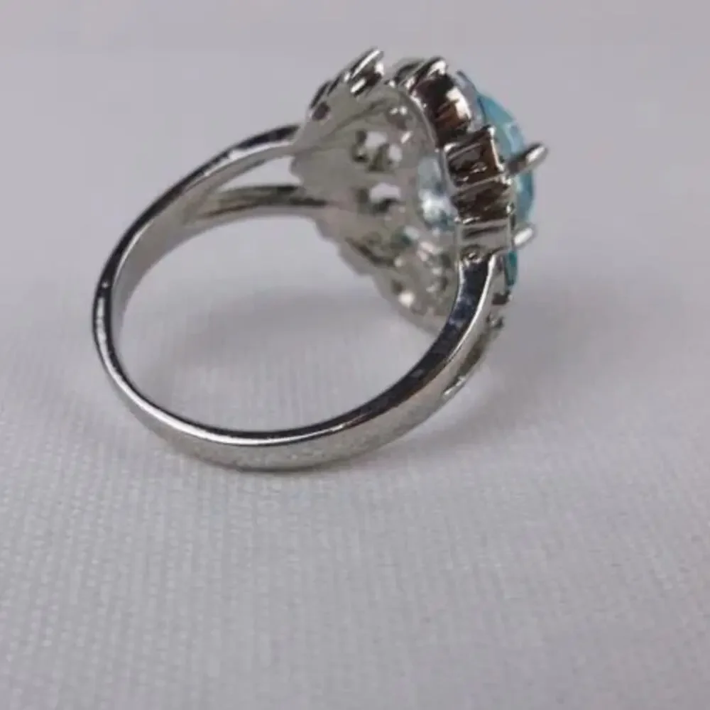 New Genuine Aquamarine Cocktail Ring Size 7